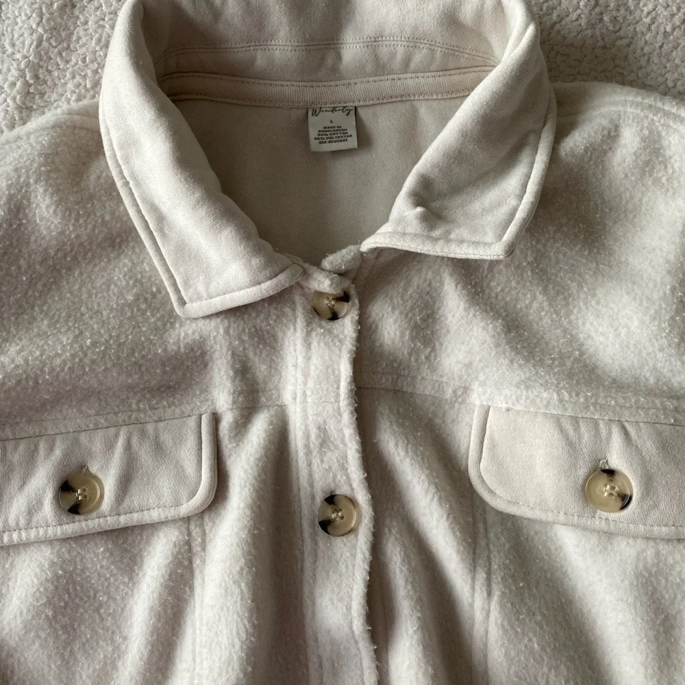 Wonderly Cream Fleece Shacket Button Up Jacket Size L - Picture 2 of 4